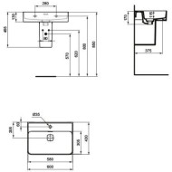 Νιπτήρας επίτοιχος 60x43x17 από πορσελάνη, χρώμα: Λευκό επιφάνεια: Γυαλιστερή