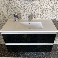 Έπιπλο μπάνιου κομπλέ με νιπτήρα, 100x46,2x61,4 από ξύλο συνθετικό επίτοιχου τύπου, χρώμα: Μαύρο